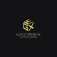 GX initial monogram with hexagon shape logo, creative geometric logo design concept vector