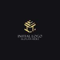 IT initial monogram with hexagon shape logo, creative geometric logo design concept vector