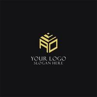 AO initial monogram with hexagon shape logo, creative geometric logo design concept vector