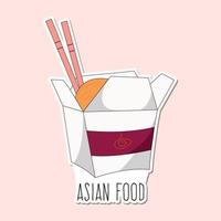 Vector asian wok noodles in box with chopsticks fast food and takeaway. sticker