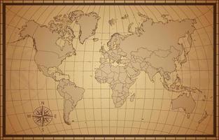 Brown Vintage Outline World Map vector