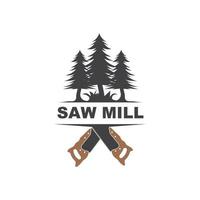 saw and pines tree  vector icon of saw mill