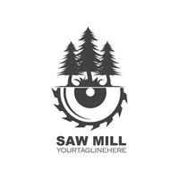 saw and pines tree  vector icon of saw mill