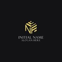 NF initial monogram with hexagon shape logo, creative geometric logo design concept vector
