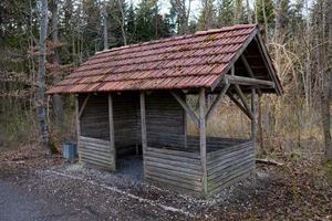 Wooden house in the forest autumn architecture cabin photo