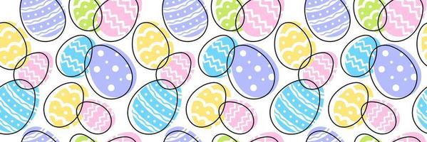 Happy Easter colorful seamless pattern with bright eggs and geometric ornate. Vector illustration.