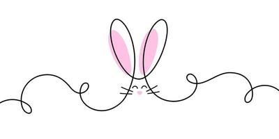 Hand drawn line art Rabbit. Minimalistic Easter Bunny Continuous One Line Drawing. Hare ears. Vector illustration.