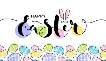 Happy Easter colorful seamless pattern with bright eggs and geometric ornate. Vector illustration.