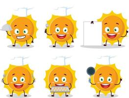 Cartoon character of sun with various chef emoticons vector