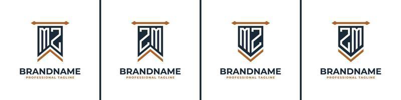 Letter MZ and ZM Pennant Flag Logo Set, Represent Victory. Suitable for any business with MZ or ZM initials. vector