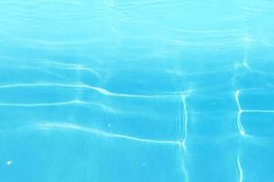 desenfoque borroso transparente color azul claro agua tranquila textura superficial con salpicaduras y burbujas. fondo de naturaleza abstracta de moda. ondas de agua a la luz del sol con espacio de copia. brillo de agua azul foto