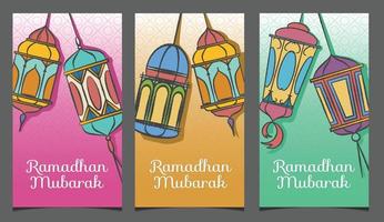 Set of vertical social media ramadhan theme with fanoos lantern illustration on a grunge background vector