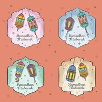 Set of Ramadhan labels theme with fanoos lantern decoration and soft color background vector