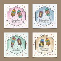Set of square social media ramadhan theme with fanoos lantern illustration on a soft color background vector