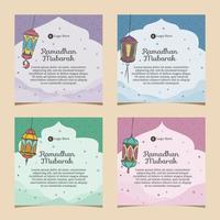 Set of square social media ramadhan theme with fanoos lantern illustration on a soft color background vector