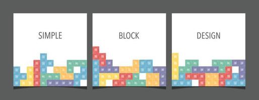 Set of square social media post with creative block game background vector