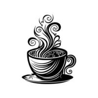 Ornamental design of coffee cup with steam. Vector illustration for coffee shop, cafe or restaurant logo, menu, and advertising.