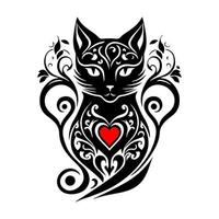 linda ornamental gato con un corazón forma. vector ilustración para tatuaje, bordado, logo, emblema, mascota, sublimación.