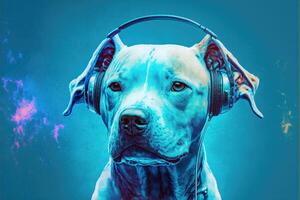Dog music headphones blue tone. photo
