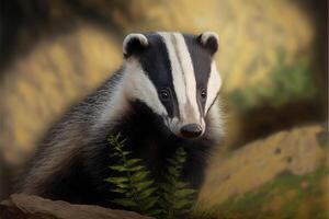 Cute badger in the forest. photo