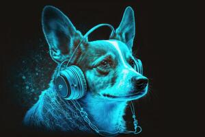 Dog music headphones blue tone. photo