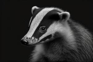 Cute badger black and white background. photo