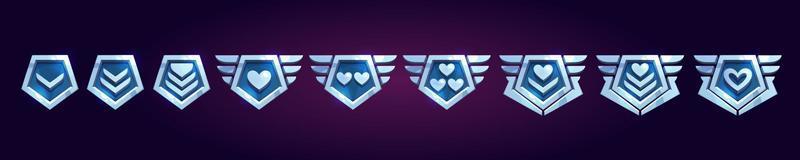 Set of game rank badges with hearts vector