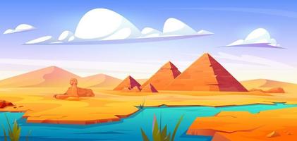 Egyptian desert with ancient pyramids and sphinx vector