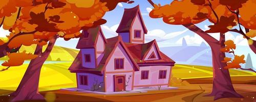 Cartoon house in autumn season vector illustration