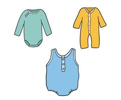 Infant cute bodysuit illustrations set. Vector Baby clothes isolated on white
