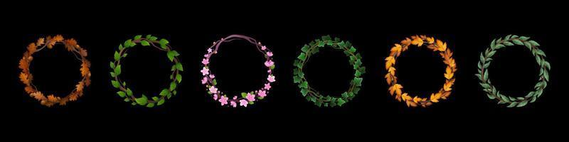 Set of round avatar frames with flowers, foliage vector