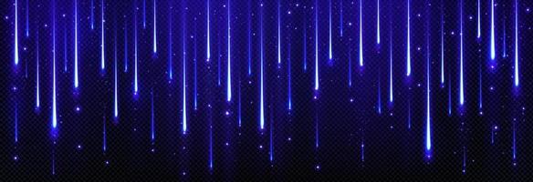 Realistic blue light effect of meteor rain in sky vector