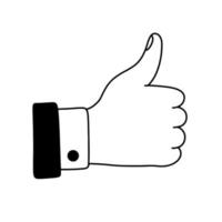 Hand Like doodle icon. Thumb up. Outline ok sign. Like symbol isolated on white. vector