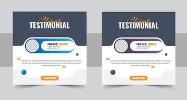 Customer feedback testimonial social media post web banner layout. client testimonials social media post or web banner design template vector