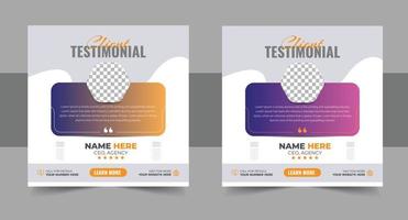 Customer feedback testimonial social media post web banner layout. client testimonials social media post or web banner design template vector