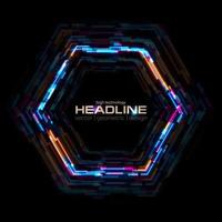 Abstract tech glowing neon hexagon vector background with glitch effect