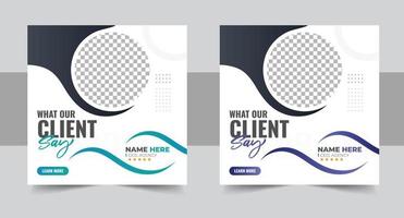 Customer feedback testimonial social media post web banner template. client testimonials social media post banner design template with multicolor vector