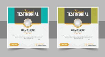 Client testimonial and feedback review template bundle with dark and yellow colors. Customer satisfaction and work review poster set vector for marketing. Business promotion website layout