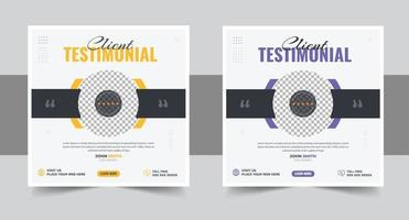 Client testimonial and feedback review template bundle with dark and yellow colors. Customer satisfaction and work review poster set vector for marketing