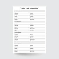 Credit Card Information,Bank Account Information,Credit Card Insert,Credit Card Tracker,Account Info Tracker,Finance Planner,credit card manager,Credit Tracker,Information Keeper,Bank Info Tracker vector