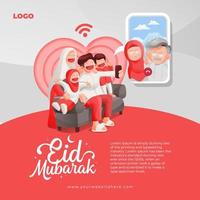 eid Mubarak musulmán familia vídeo llamada con su ancianos social medios de comunicación bandera modelo vector