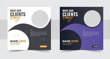 Client testimonial and feedback review template bundle with dark and yellow colors. Customer satisfaction and work review poster set vector for marketing.