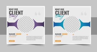 Customer feedback, Customer testimonial, client review, client Testimonials social media post banner design template with black and dark color. black, dark and white color client review banner. vector