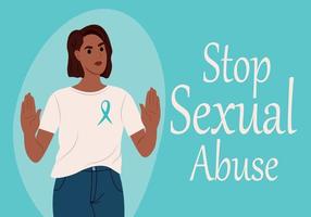 Woman against sexual violence.Sexual Assault Awareness Month Banner. Awareness ribbon. vector