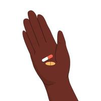 Hand holding pills, drugs, vitamins. Medicines. Healthcare and medicine concept. Simple flat minimalist style. vector