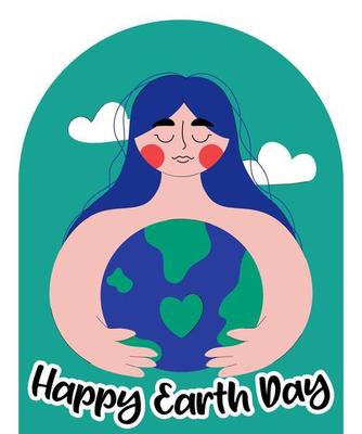 Cute woman embraces planet Earth with care and love. Mother nature. The concept of Earth day. Save our planet. Go green. Trendy flat style with line.
