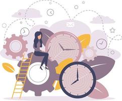 Vector illustration, alarm clock rings on white background, concept of work time management. How time is running out