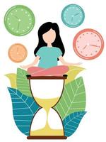 Vector illustration, alarm clock rings on white background, concept of work time management. In harmony with yourself and your time