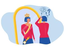 imposter syndrome, Woman looking on mirror herself Promote work with Anxiety and lack of self-confidence at work concept flat illustrator vector