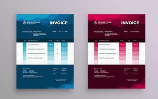 Professional invoice template design. Blue and Pink color company bill form price invoice. vector